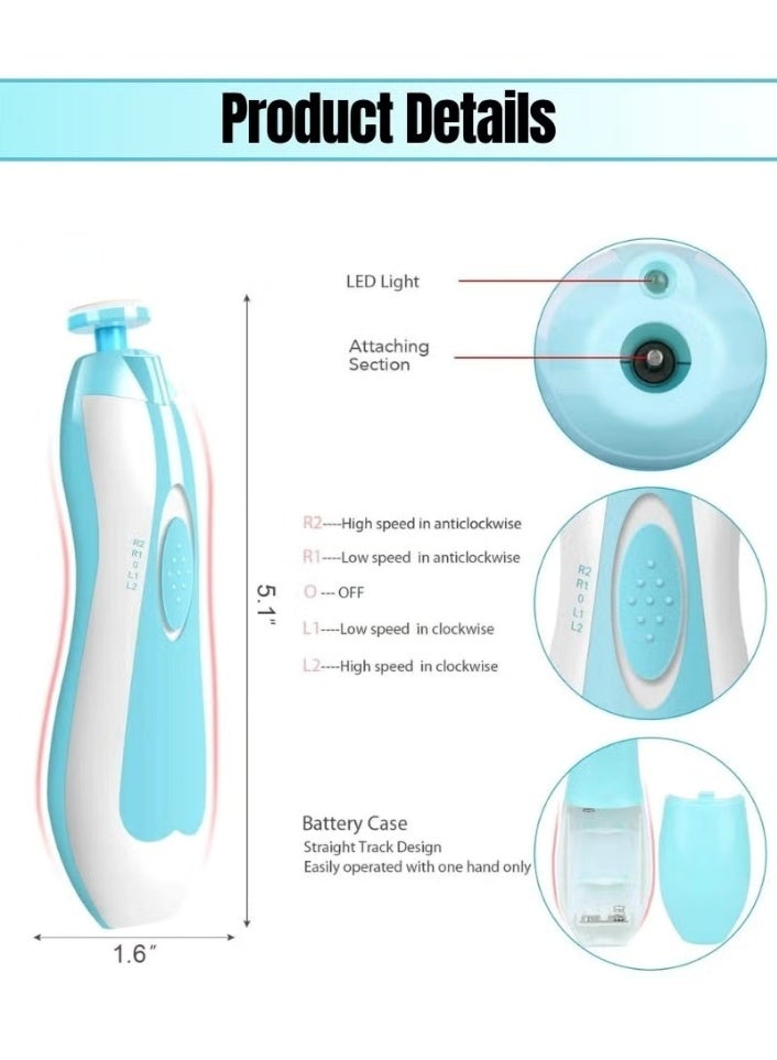 Xpert Baby Nail Trimmer Electric - 6-in-1 Baby Nail Clippers & File Set with LED Light, Portable & Lightweight, Safe for Newborns, Toddlers, Kids, and Adults - Includes 6 Grinding & Polishing Heads - Image 2
